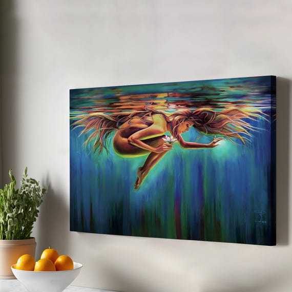 Woman Underwater Decoratve Wall Art Large Framed Canvas Housewarming Gifts N Print Modern Decor