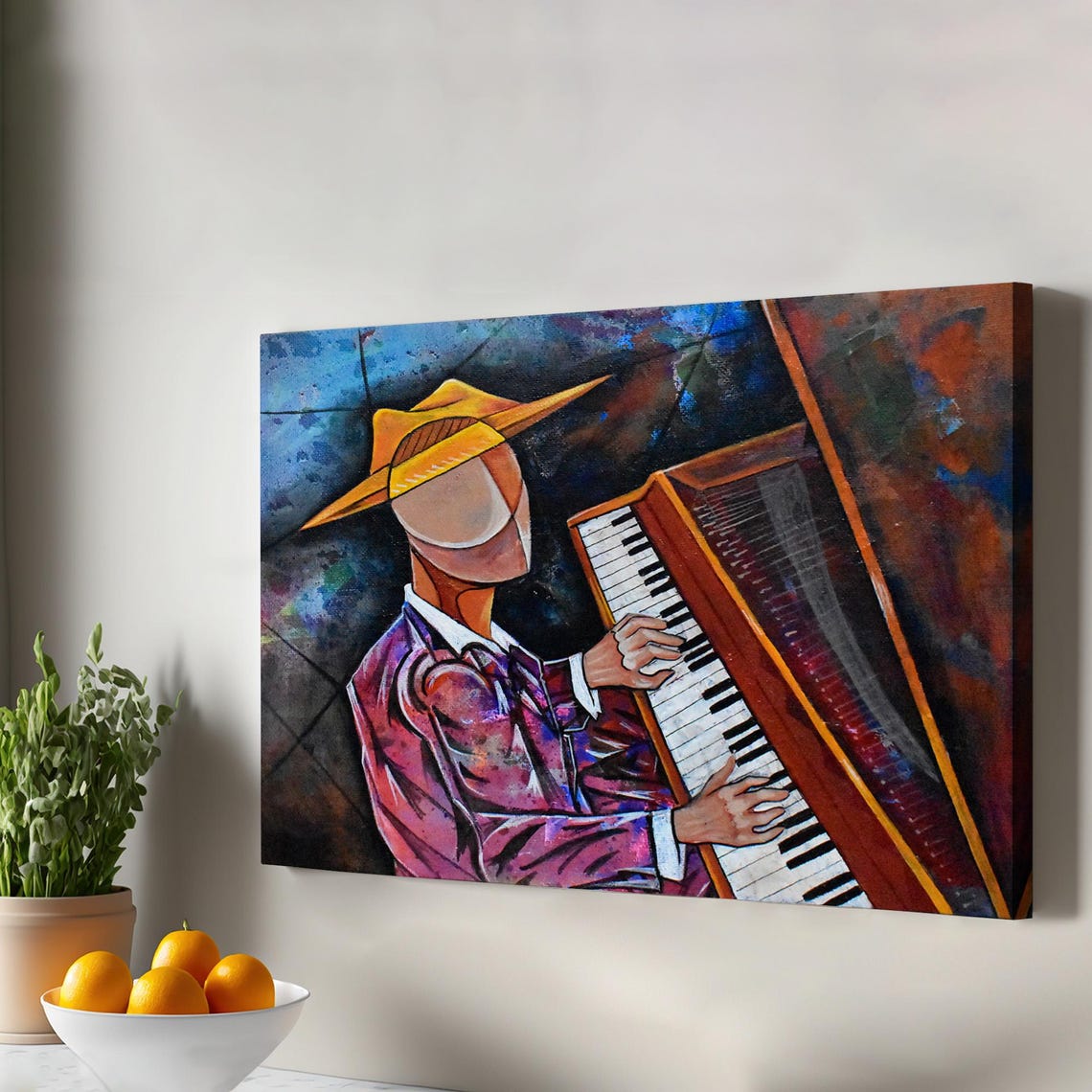 Surreal Man Playing Piano Colorful Abstract Expressionist Poster