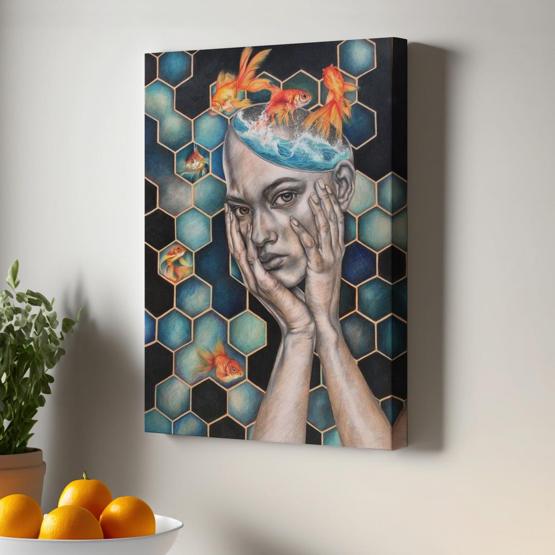 Surreal Woman And Fish Canvas Wall Art Next Generation Large Modern Decor Housewarming Gift