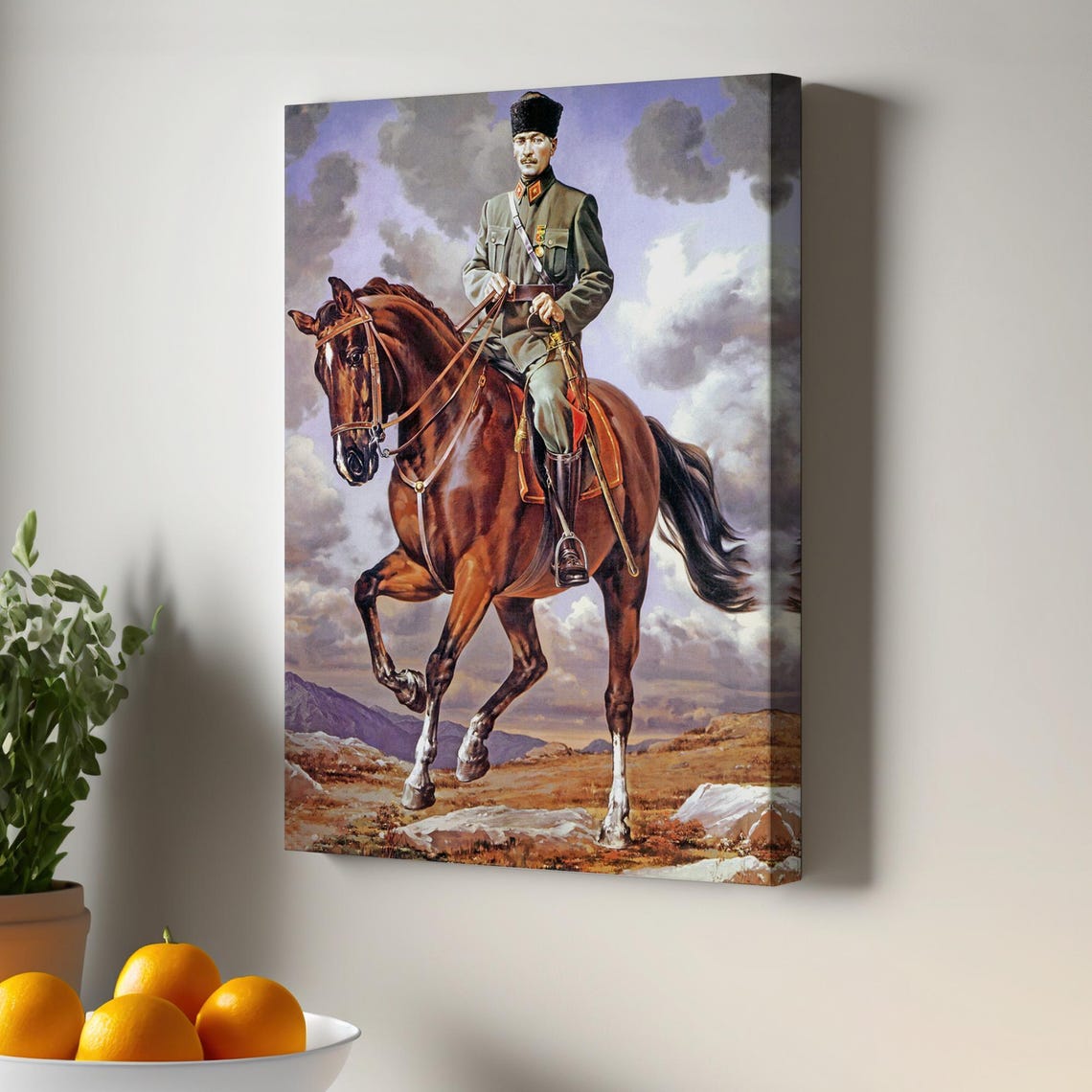 Mustafa Kemal Ataturk on Horseback Equestrian Portrait Art Poster