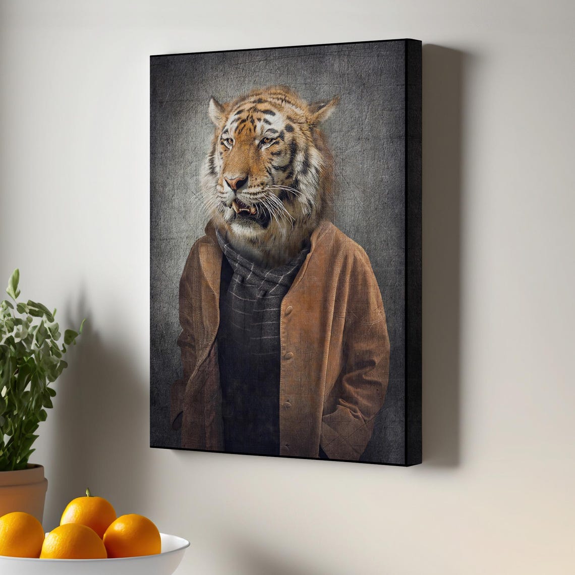 Dapper Tiger Wearing Jacket Whimsical Portrait Funny Animal Print