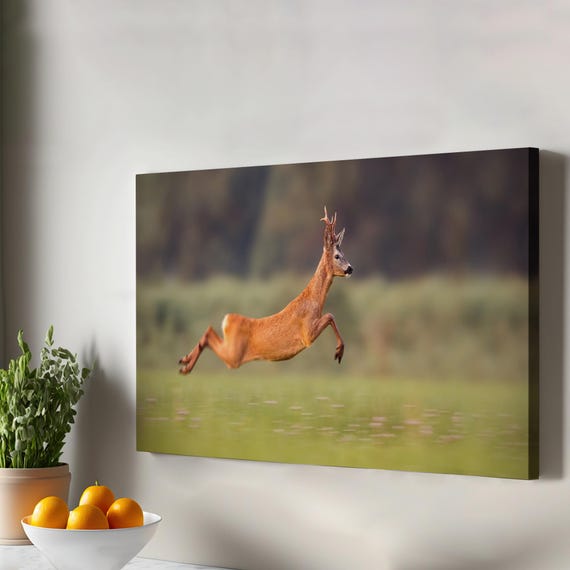 Running Deer Decorative Canvas Painting Animal Wall Art Housewarming Gifts Framed Large