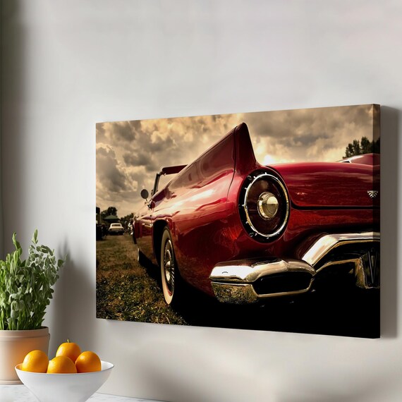 Red Ford Thunderbird Classic Convertible Rear Chrome Vintage Poster