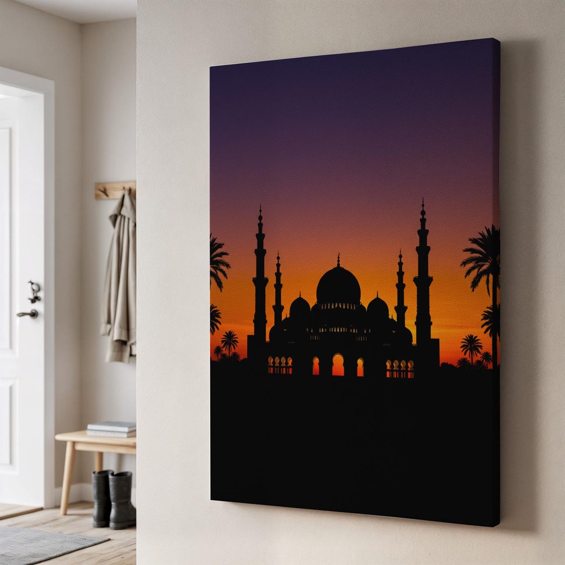 Mosque Silhouette Sunset Canvas Islamic Architecture Wall Art