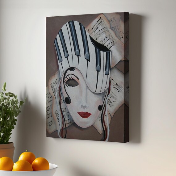 Surreal Woman With Piano Keys Hair Musical Portrait Canvas Poster