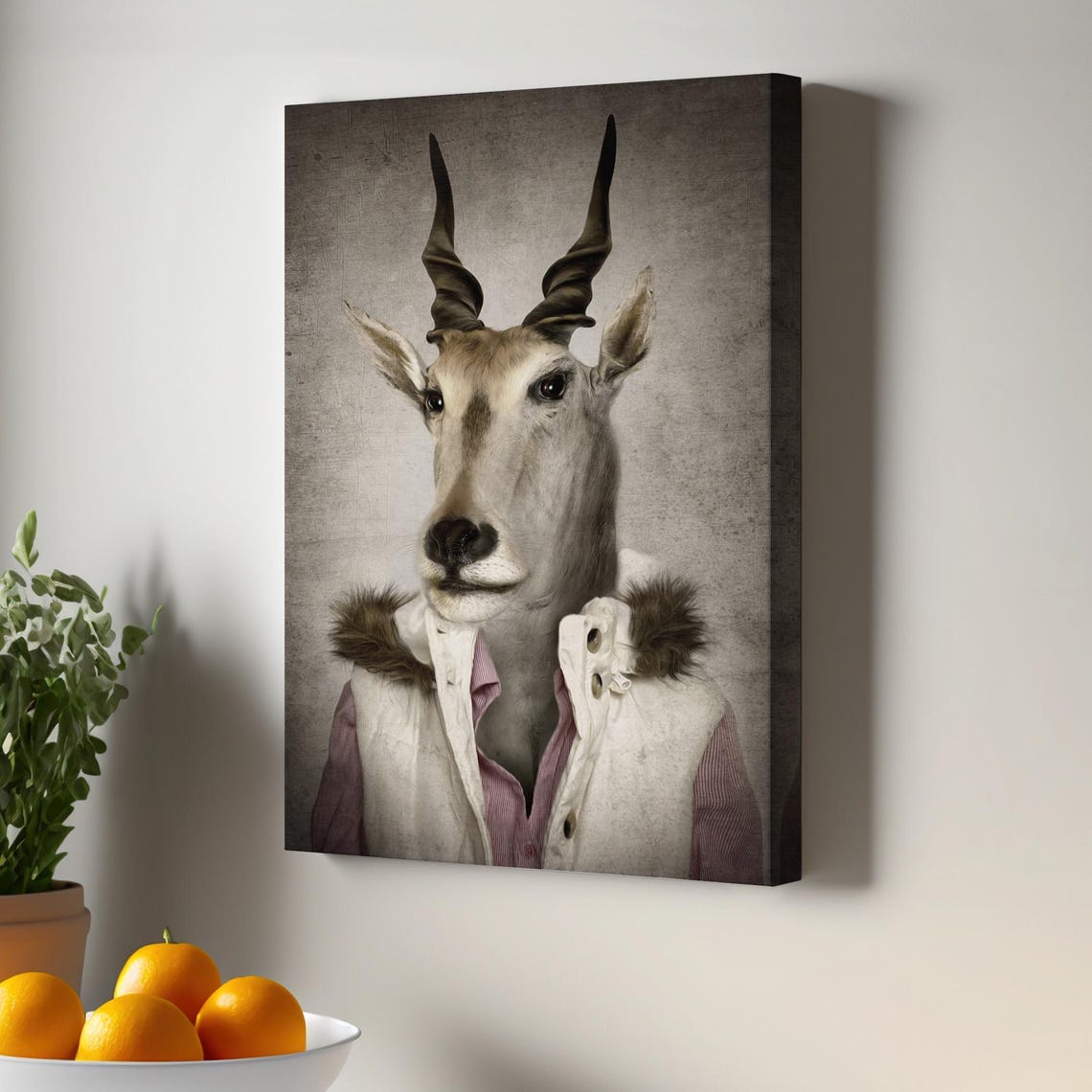 Dressed Antelope Portrait Funny Anthropomorphic Winter Vest Wall Art