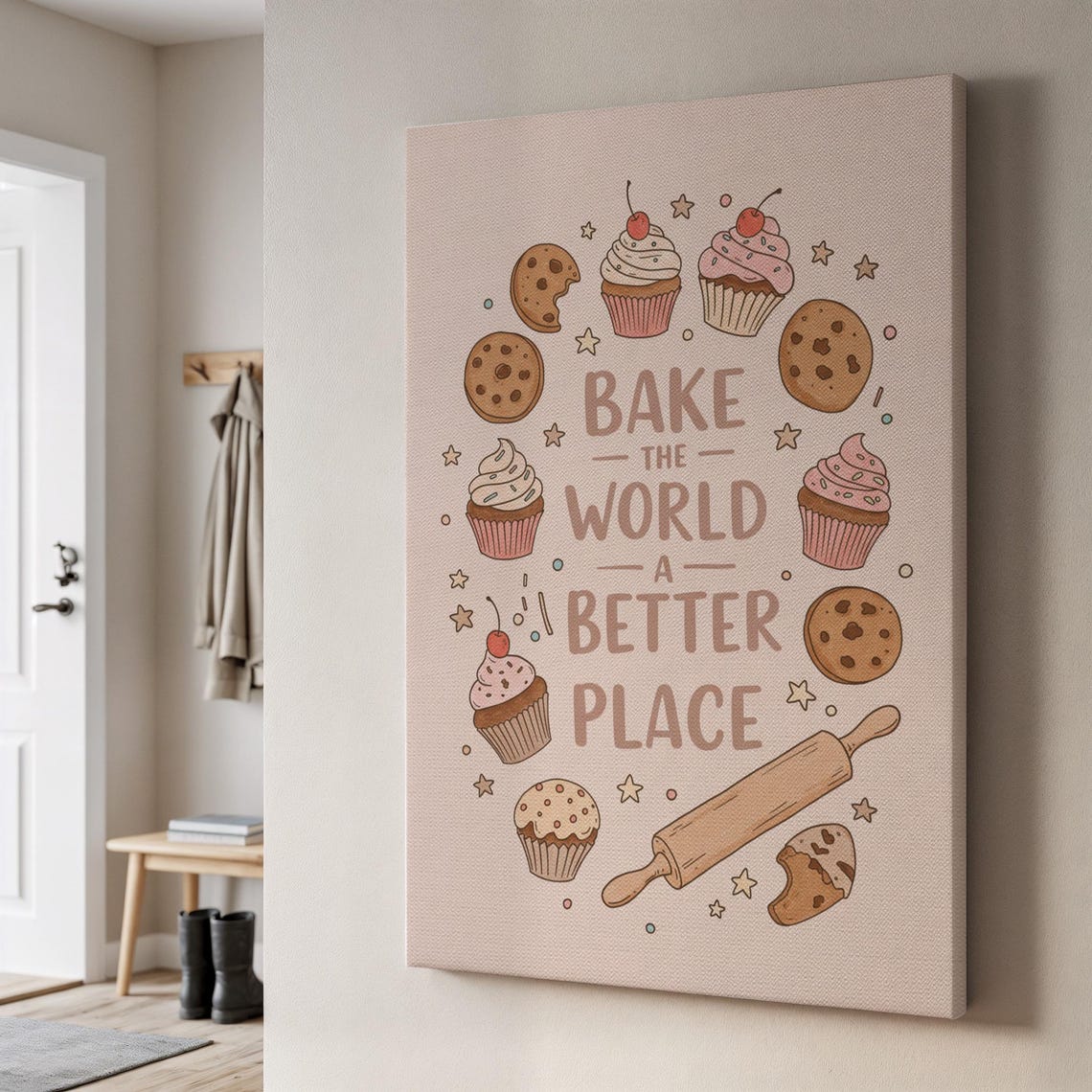 Bake The World A Better Place Cupcakes Cute Kitchen Wall Poster