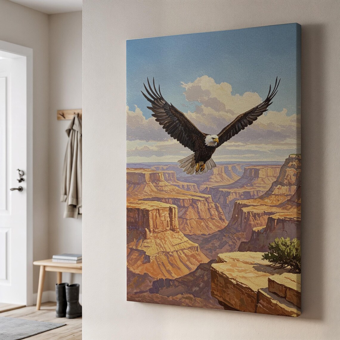 Bald Eagle Soaring Over Grand Canyon Majestic Wildlife Art Poster