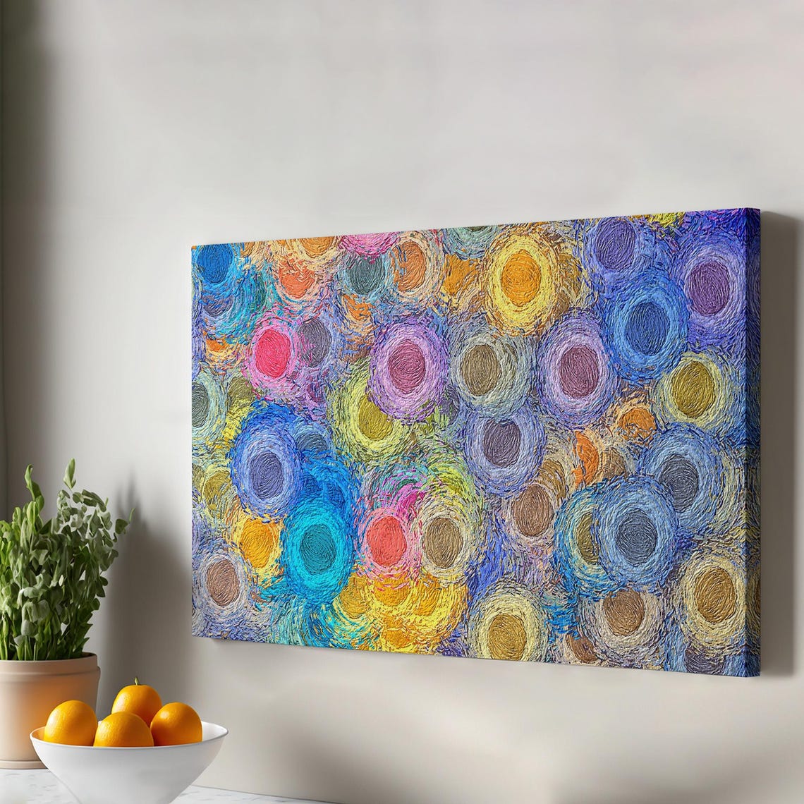 Colorful Swirling Circles Abstract Impasto Texture Modern Art Poster