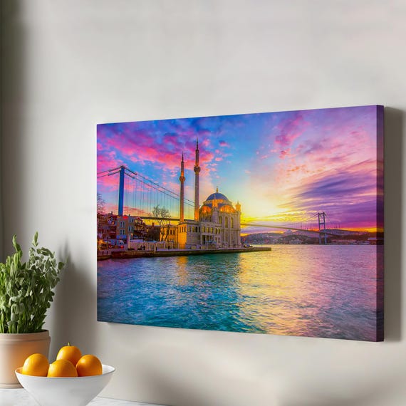 Ortaky Mosque And Bosphorus Bridge View Decorative Canvas Art Housewarming Gift Framed Wall For Home Decor