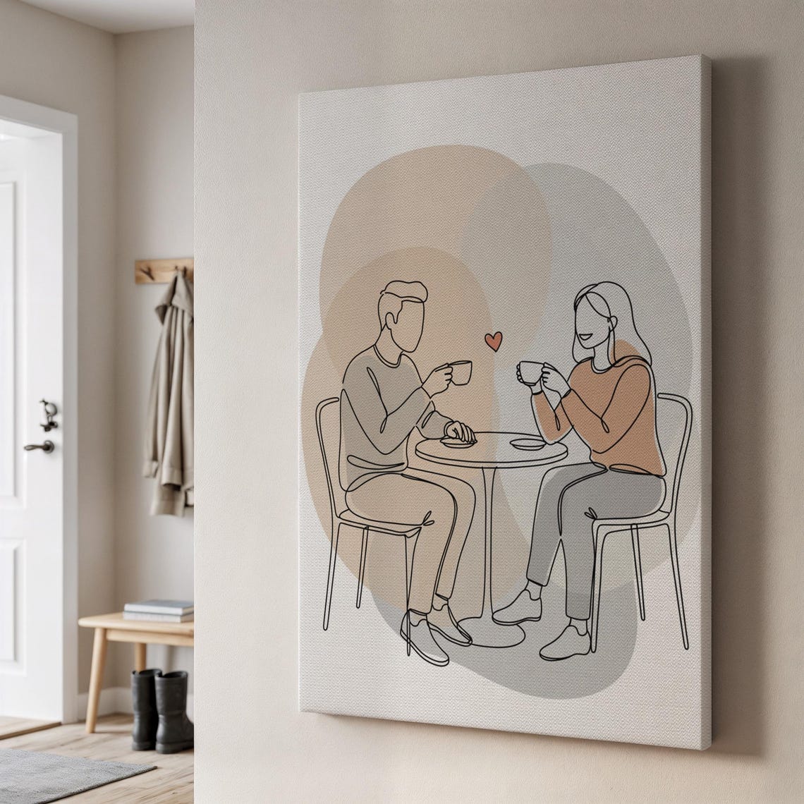 Couple Coffee Date Line Art Modern Romantic Love Story Print