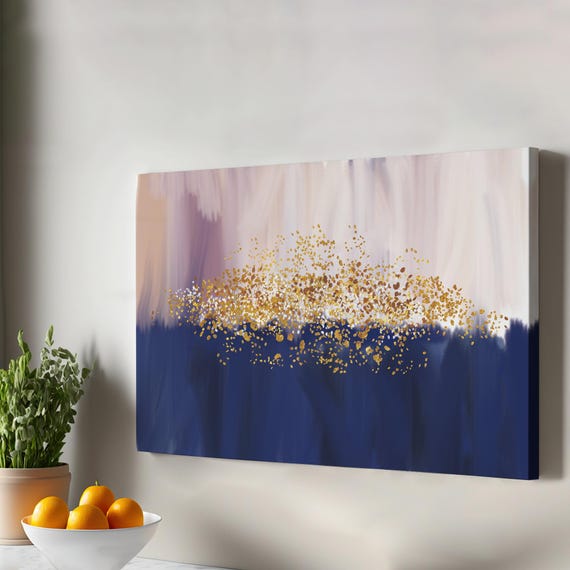 Modern Canvas Art In Blue And Gold Harmony Housewarming Gifts Abstract Wall Print Large