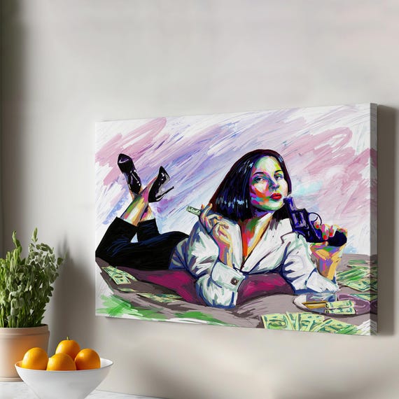 Armed Gangster Girl Pop Art Decorative Wall Portrait Canvas Decor Modern