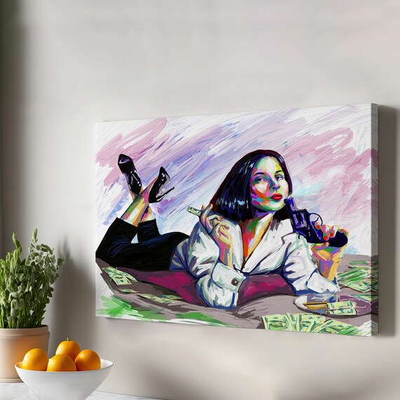 Mia Wallace Pulp Fiction Pop Art Woman With Gun Money Canvas Print
