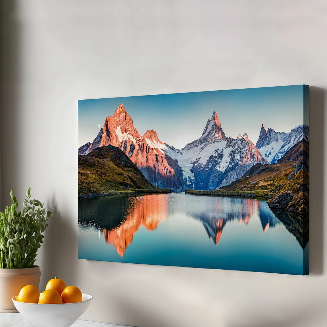 Swiss Alps Lake Reflection Sunrise Mountain Peaks Mirror Water Poster
