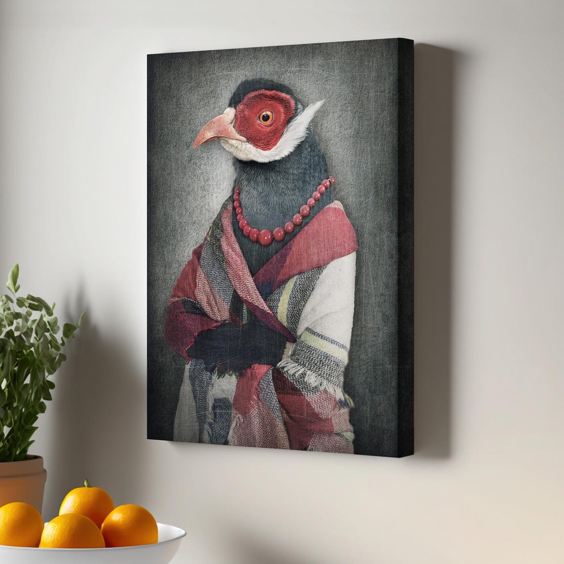 Elegant Pheasant Bird Portrait Shawl Beaded Necklace Animal Poster