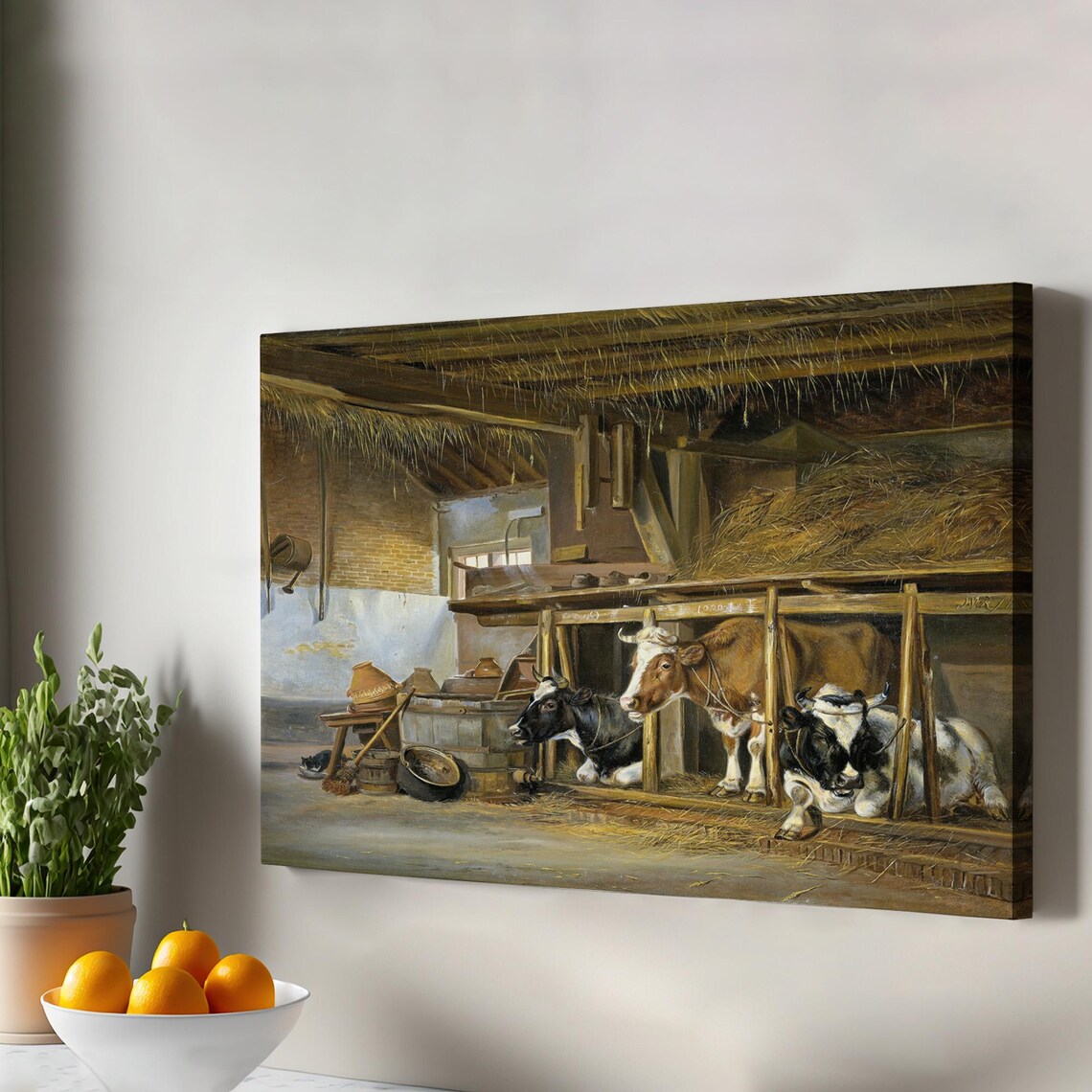 Dutch Old Master Cows Resting Rustic Stable Classic Oil Painting Poster