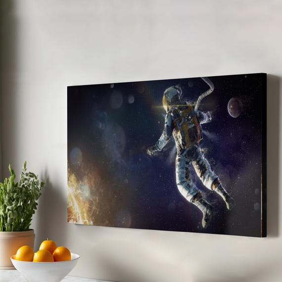 Astronaut Wall Art Canvas Print Space Poster In Planet Background Framed Modern Decor