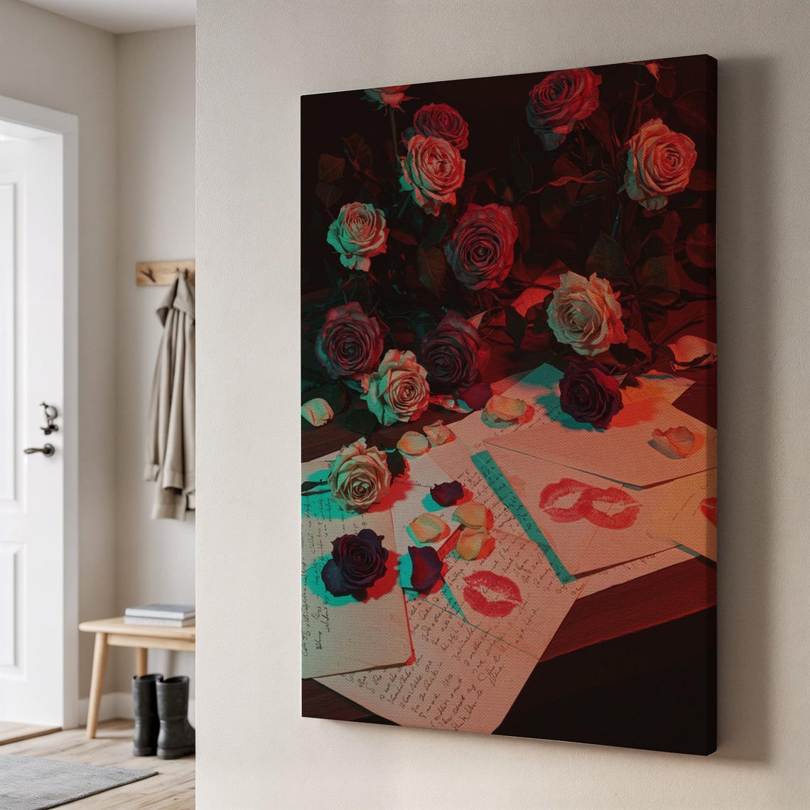 Dark Romantic Glitch Roses Still Life Love Letters Lipstick Poster