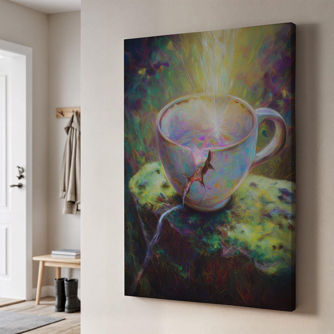 Mystical Cracked Teacup Glowing Light Surreal Fantasy Canvas Print