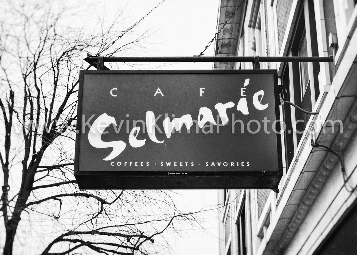 Café Selmarie Coffee Shop Blue Hanging Sign Photography Poster - Image 2