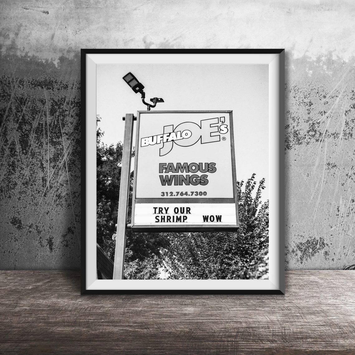 Buffalo Joes Famous Wings Roadside Sign Chicago Try Our Shrimp Poster - Image 2