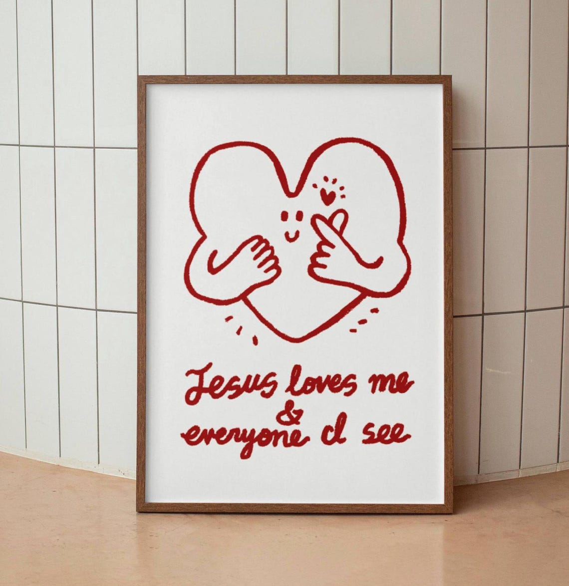 Jesus Loves Me And Everyone I See Cute Heart Doodle Art Poster - Image 3