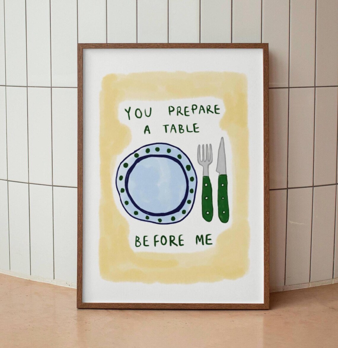 Psalm 23 You Prepare a Table Before Me Watercolor Kitchen Faith Poster - Image 2