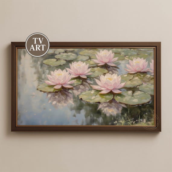 Water Lilies Frame Tv Art Pink Pond Zen Decor 4k Hd