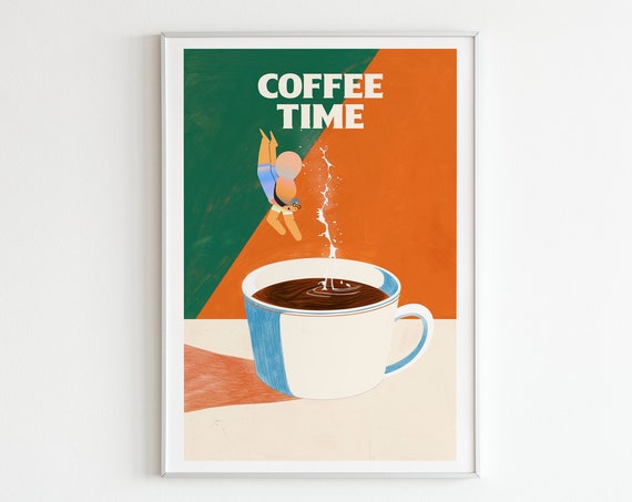 Coffee Diver Illustration Coffee Time Kitchen Wall Art Coffee Station Art Coffee Lover Gifts