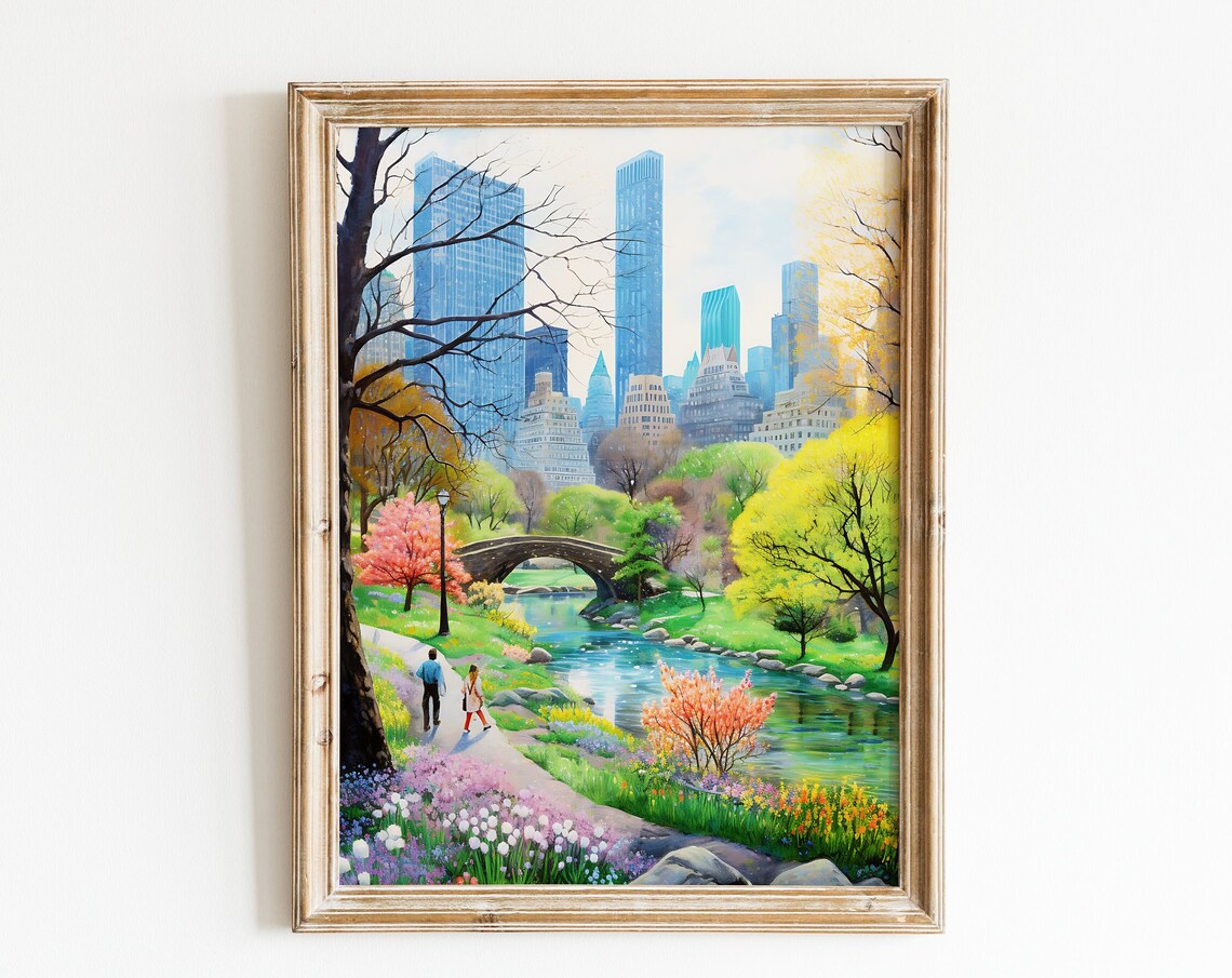 Central Park Spring Illustration Print, New York Travel