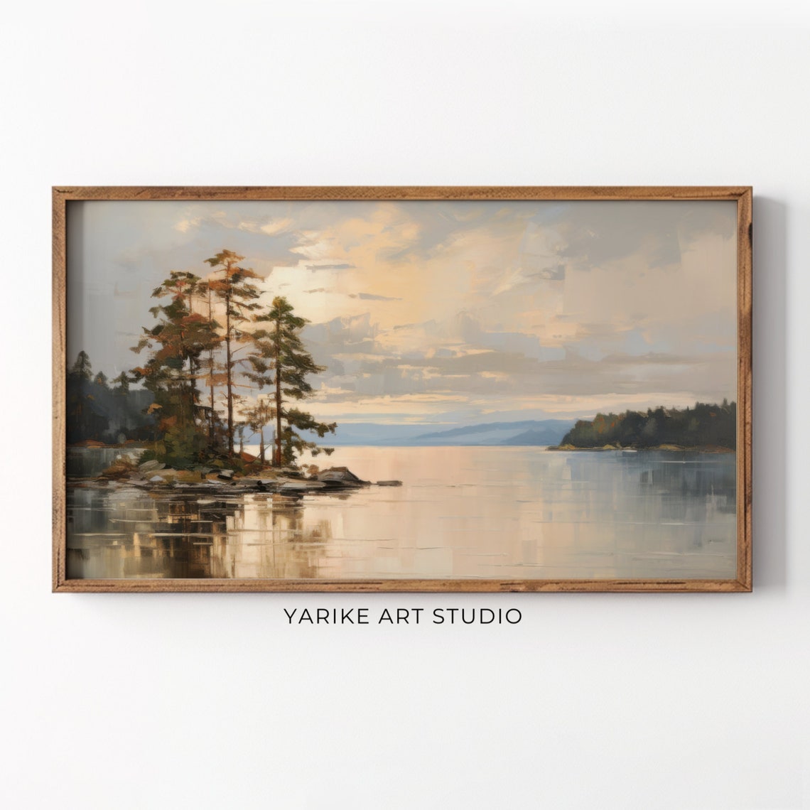 Autumn Lake With Pines Rocky Shore Calm Reflections Landscape Poster