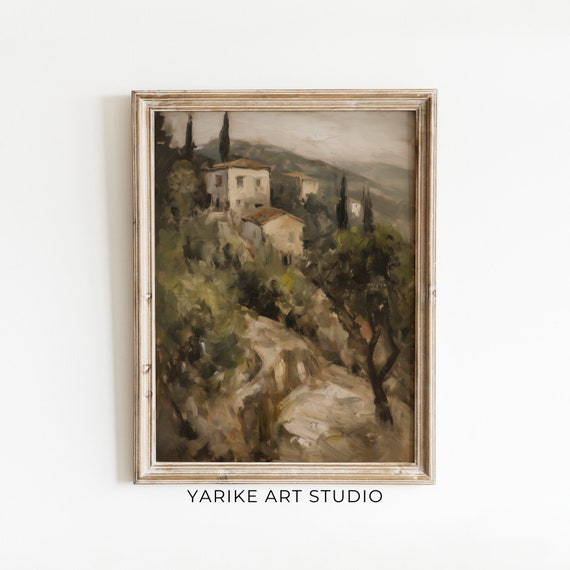 Italian Antique Landscape Painting Vintage Italian Wall Art Rustic Farmhouse Decor Oil Painting Print Yarike 206 Ai