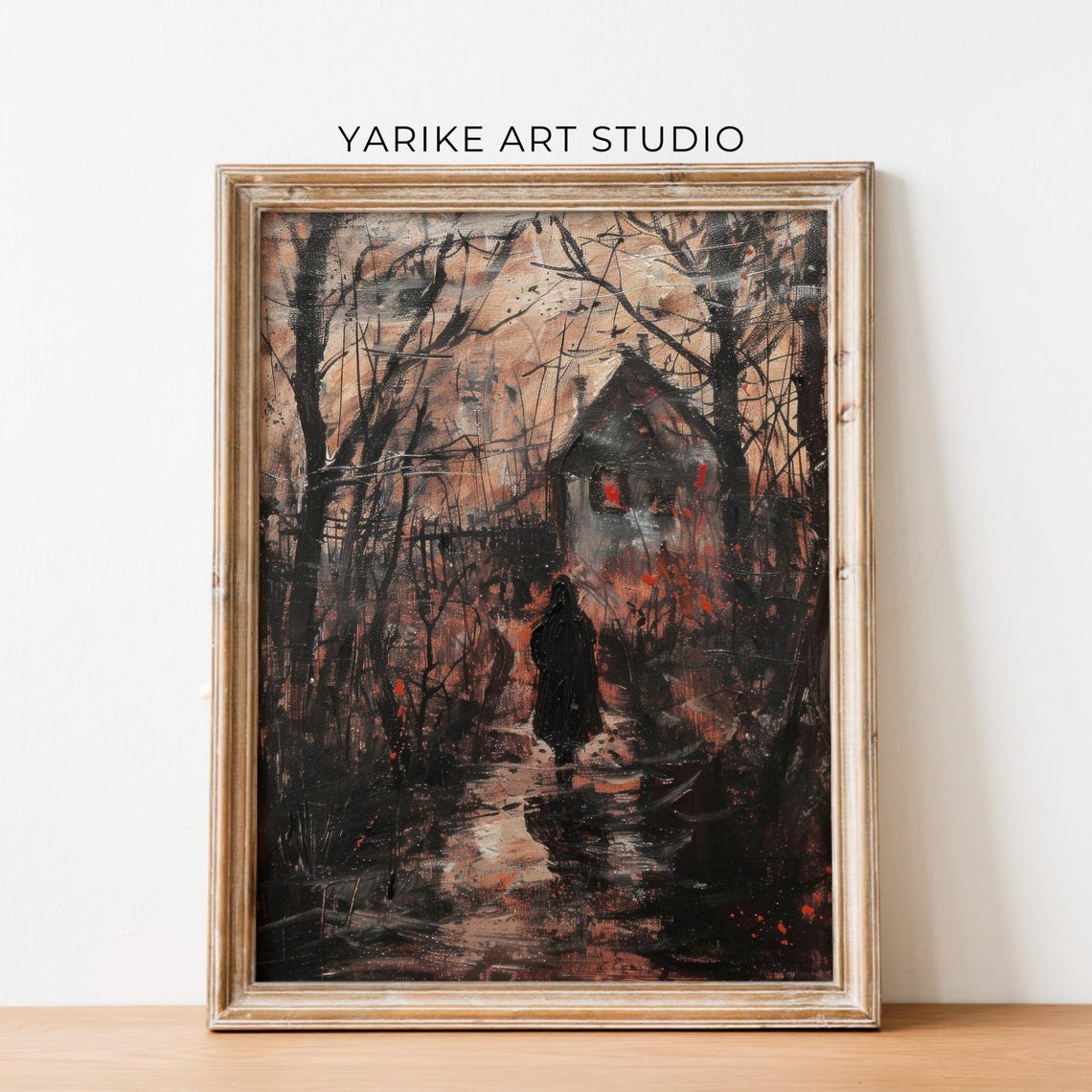 Vintage Dark Spooky Forest Path With Hooded Figure Halloween Poster - Image 6