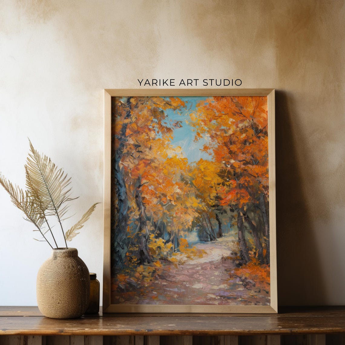 Golden Autumn Forest Path With Orange Canopy Landscape Poster - Image 3