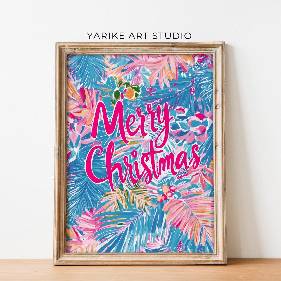 Merry Christmas Tropical Palm Foliage Bright Pink Holiday Poster - Image 2