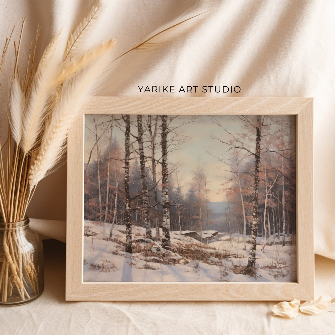 Snowy Birch Forest Winter Woodland Landscape Painting Poster - Image 4