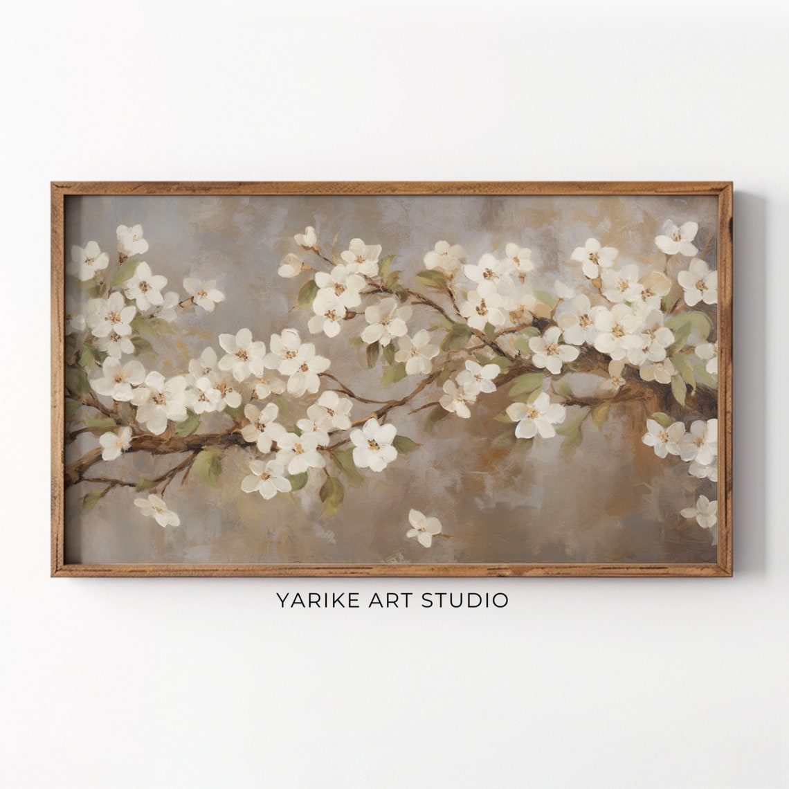 White Cherry Blossom Branch Panoramic Neutral Floral Artwork Poster
