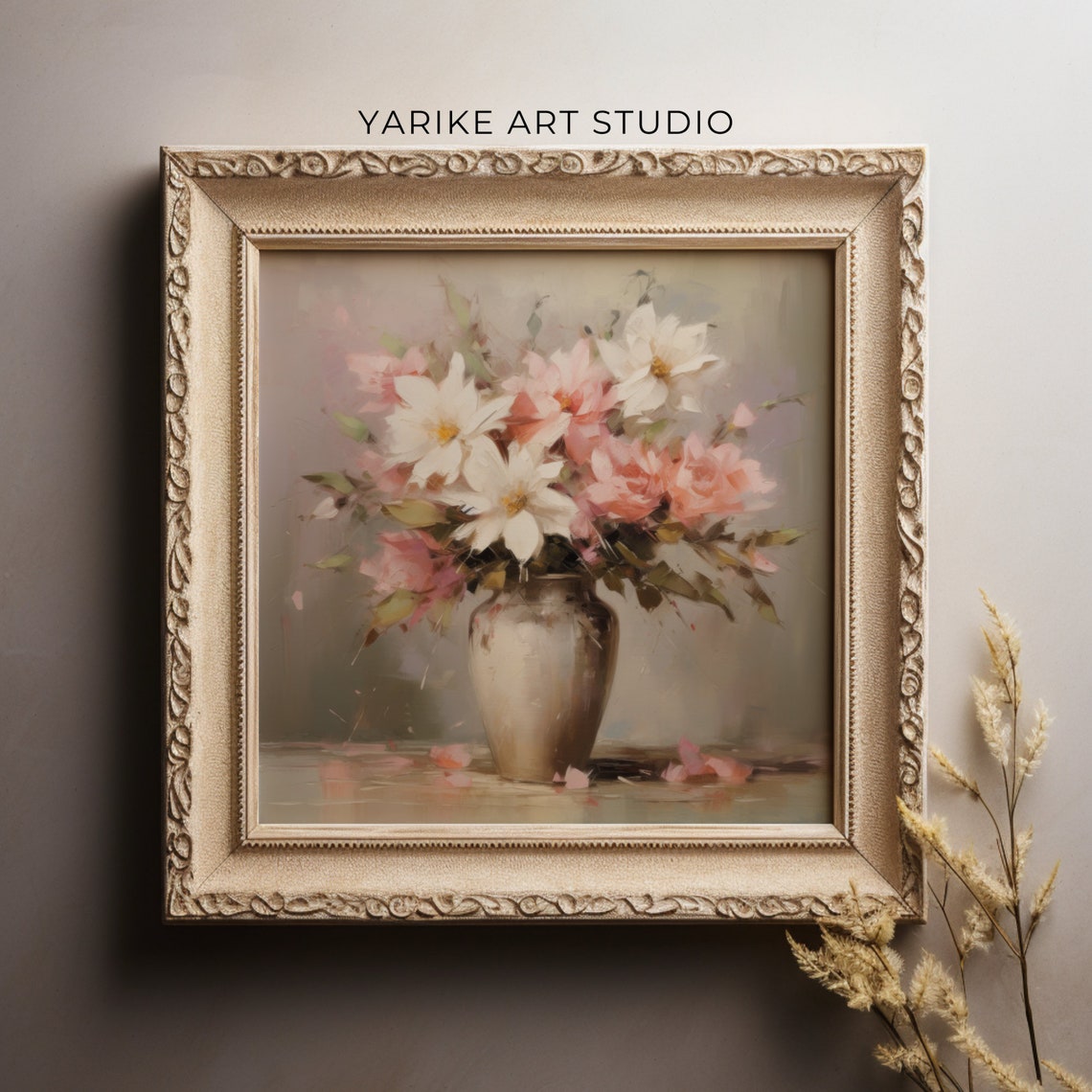 Pink And White Flowers In Vase Soft Spring Floral Still Life Poster - Image 2
