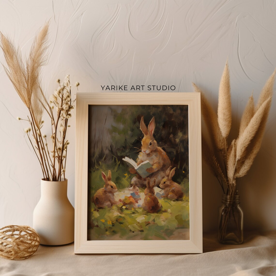 Sweet Mama Rabbit Reading To Baby Bunnies Meadow Storytime Poster - Image 2