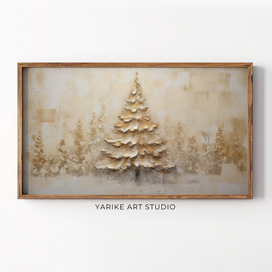 Golden Impasto Christmas Tree Cream Beige Elegant Holiday Poster