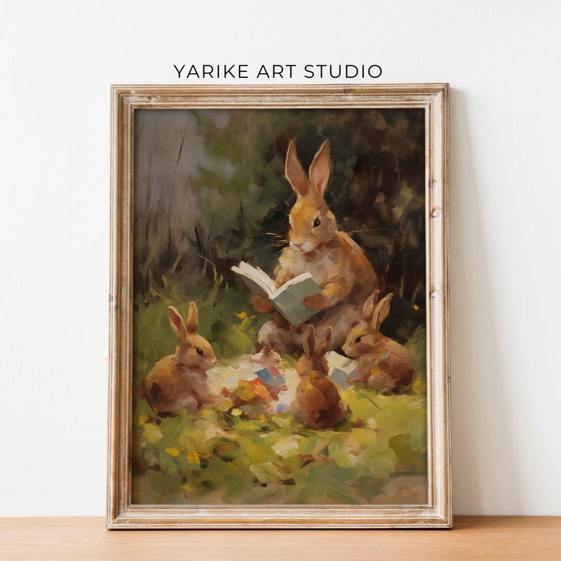 Sweet Mama Rabbit Reading To Baby Bunnies Meadow Storytime Poster - Image 4