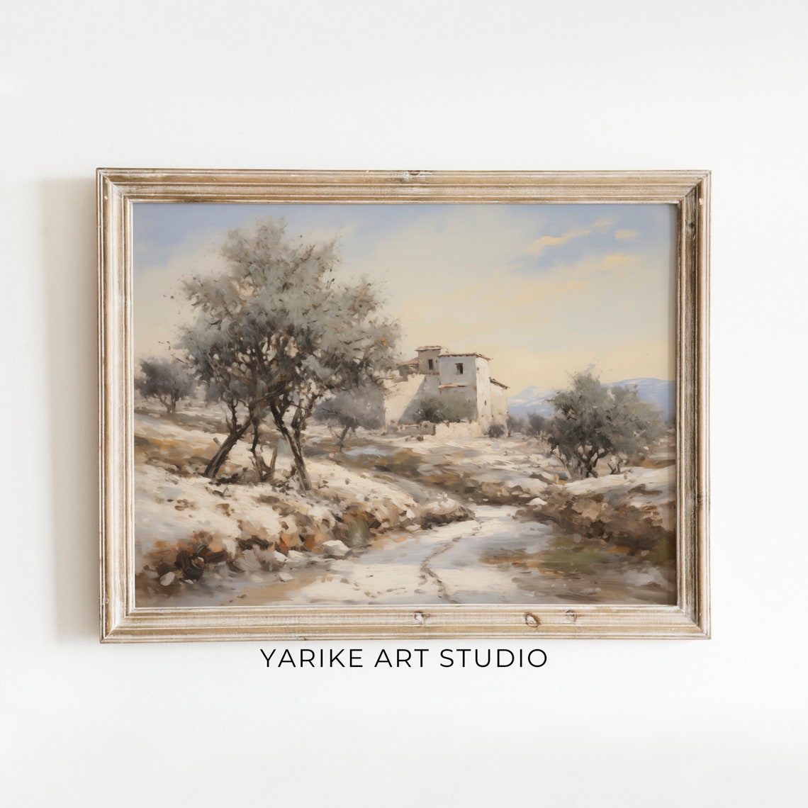 Mediterranean Villa Among Olive Trees Vintage Italian Oil Style Print
