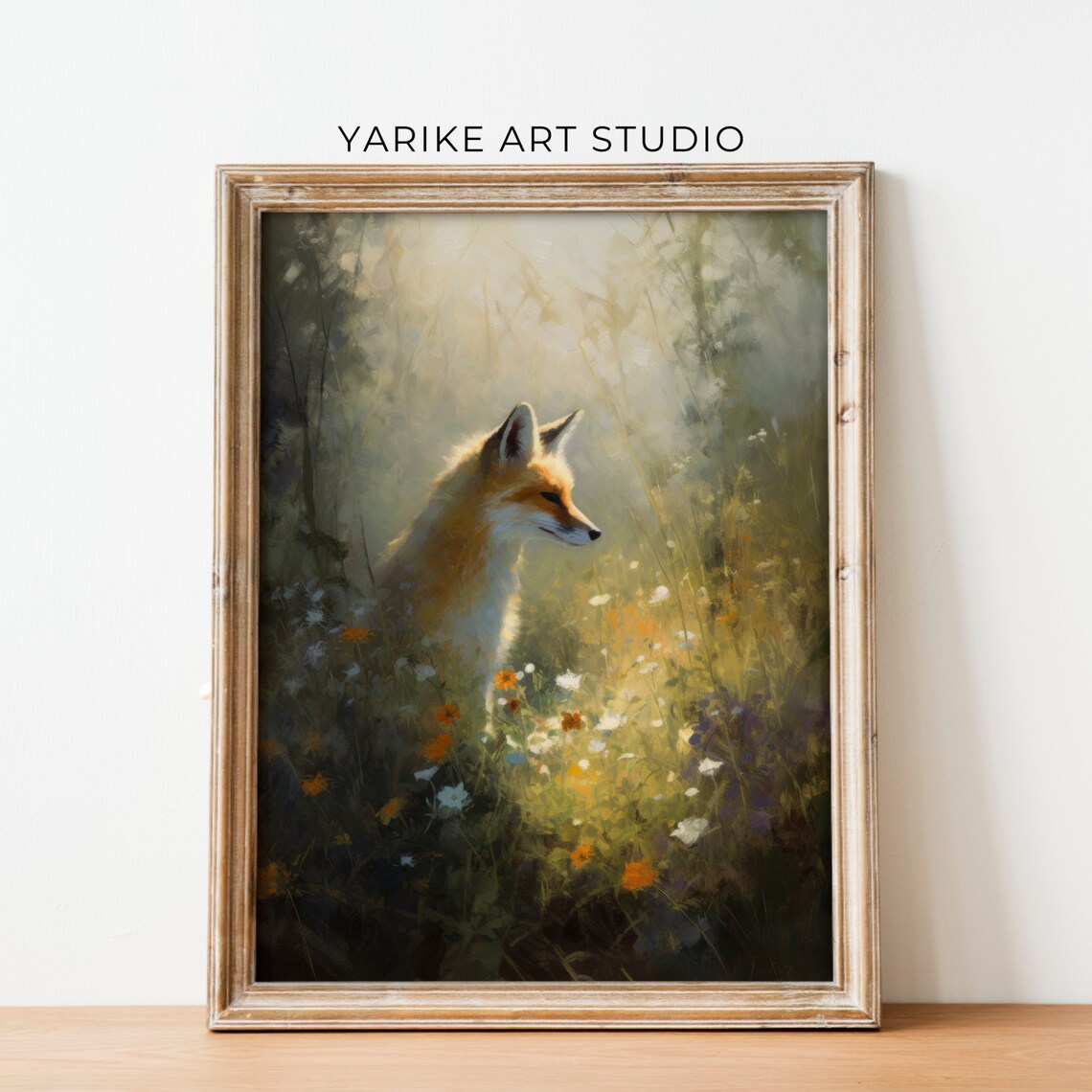Red Fox in Wildflower Meadow Sunlit Woodland Animal Painting Poster - Image 6