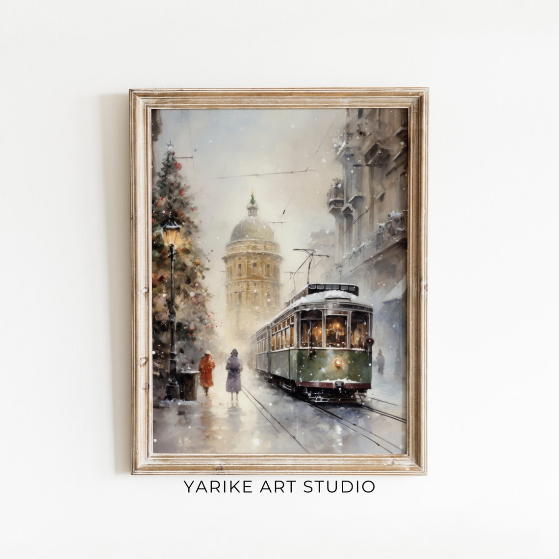 Vintage Christmas City Train Wall Art Christmas Oil Painting Christmas Decor Moody Winter Print Holiday Art Winter Wonderland Art 444