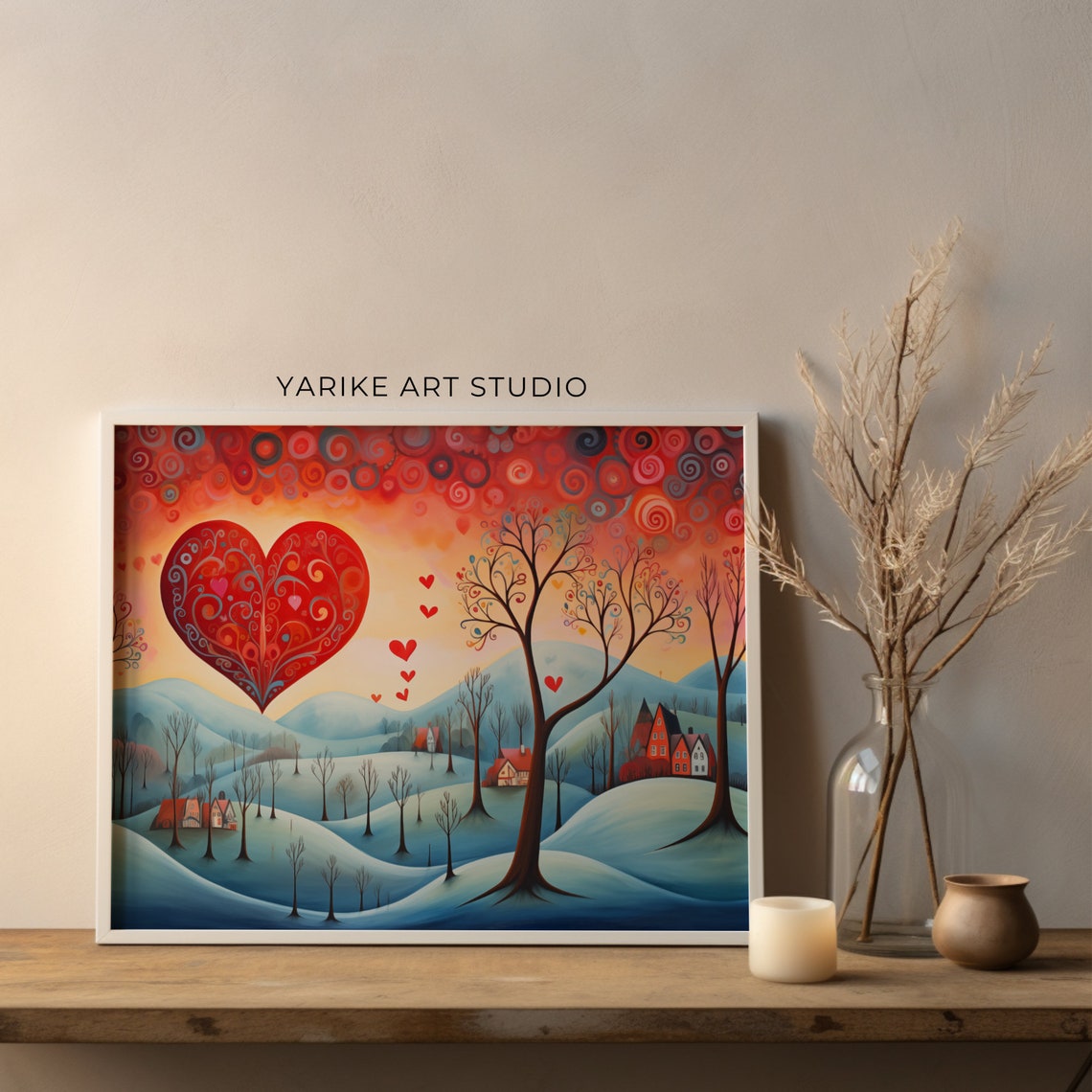 Big Red Heart Rising Over Snowy Winter Hills Valentine Poster - Image 3