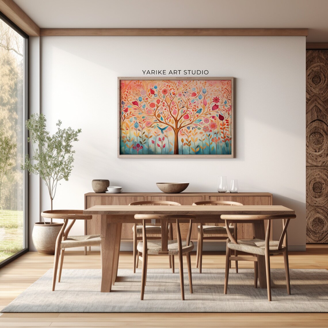 Colorful Folk Art Tree of Life with Birds and Flowers Poster