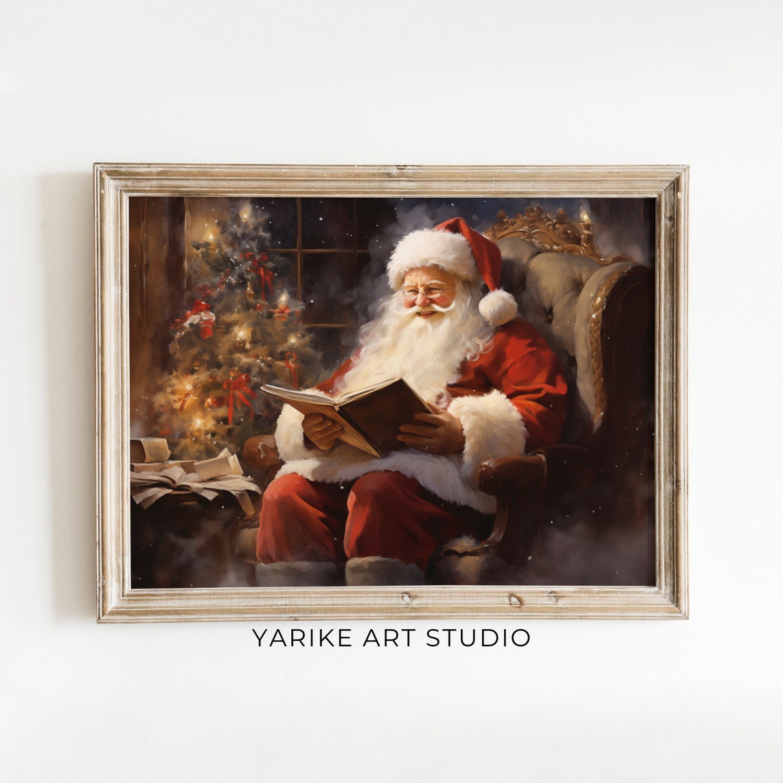 Vintage Christmas Print Winter Wall Art Santa Reading Book Print Holiday Oil Painting Seasonal Christmas Home Decor 10 Ai