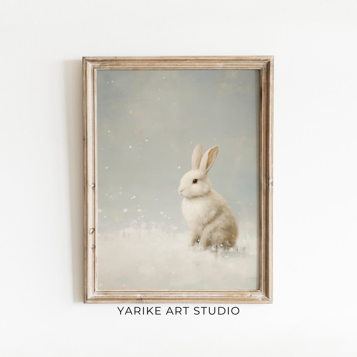 White Bunny Snow Winter Falling Snowflakes Vintage Rabbit Poster