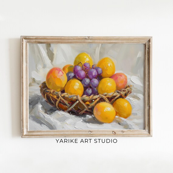 Vintage Kitchen Still Life Painting Farmhouse Print Oil Painting Print Artwork Kitchen Art Lemons Grapes 539